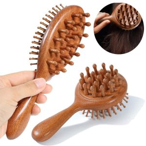 SUTONGXUE Chống tĩnh điện Lược massage đầu Tay cầm thoải mái Hai Lược tóc Meridian bằng gỗ Di động Răng rộng Máy mát xa da đầu bằng gỗ đàn hương Massage da đầu