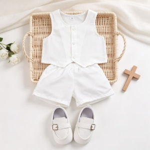 White Christening Outfit for Baby Boy 3 6 Months Baptismal Newborn Vest Shorts Summer Toddler Clothes Christening Outfit for Baby Boy 1 Year Old Birthday Formal Attire Christening Gift