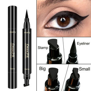 [La vis] Eyeliner Waterproof Double Ended Eyeliner Pencil Double Head Liquid Eyeliner Pencil Waterproof Makeup Wing Shape Black Eye Liner Stamp Cosmetic
