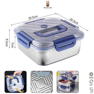 Hộp đựng thực phẩm Inox 304 Dung tích 2500ml Bảo quản đồ ăn luôn tươi Nắp đậy chống tràn Đáy có khe chống đông lạnh