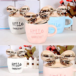 HELLO GORGEOUS แก้วน้ําโบว์ แก้วน้ําเซรามิกทนความร้อน