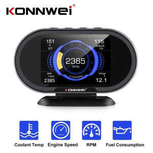 KONNWEI KW206 OBD2 Scanner Car Smart Gauge Digital On-Board HUD Head-up Digital LCD Display Fuel Consumption Water Temperature OBD2 Gauge Display Speedometer For Toyota Mitsubishi Honda Hyundai Ford Mazda Suzuki For All Gasoline/Diesel Universal 12V Cars