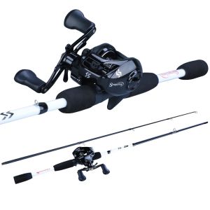 Fishing Rod Combos 2 Pieces M Power 1.7M Travel Fishing Rod Pole with 12+1BB Baitcasting Fishing Reels