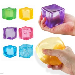 FLEURS Soft Cube Squeeze Ball Glutinous Clear Slow Rebound Toy Anti-Anxiety Transparent Cube Sensory Cube Office Break