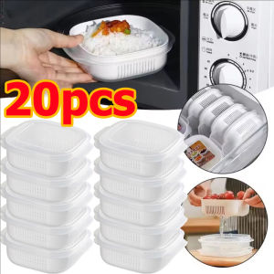 20pcs Rice Sub Packaging Box / Frozen Heated Microwave Steamed Lunch Box / Preservation Box with Drain Basket Refrigerator Fresh Food Container / Kitchen Storage Box with Lid