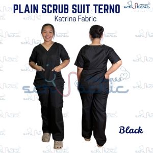 PSC Black Katrina Plain Scrub Suit  Terno for Men & Women/ Canadian-Katrina/Medical nurse vet yay