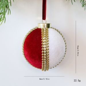 MAKERVY Plastic Christmas Tree Ornaments Rhinestone Embellished Flocked Velvet Christmas Decorative Ball Exquisite 8cm Hanging Ball Ornaments Xmas Holiday Decoration