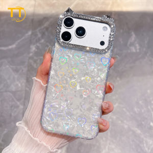 Tri-Town Bling Rhinestone Camera Frame Case For iPhone 17 11 13 14 15 16 12 Pro Max Love Heart Pattern Shockproof Protective Cover
