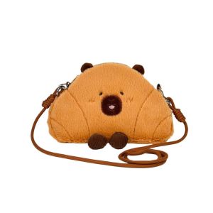 CRNGW Large Capacity Bread Capybara Shoulder Bag Cute Lightweight Plush Croissant Crossbody Bag Creative Soft Creative Cartoon Pouch Girls