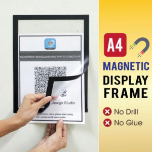 [New] A4 document display magnetic frame PVC protector cover certificate SOP poster sticker picture sign papan tanda photo frame office school stationery licence lesen dine-in sijil holder folder bingkai foto 磁性相框文件套 - Lazada