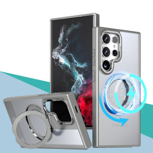 Ốp điện thoại cho Samsung Khung giá đỡ xoay 360 ° Galaxy S23 Ultra s23fe S24 Plus S24 Ultra với giá đỡ vòng trong suốt mờ Nắp