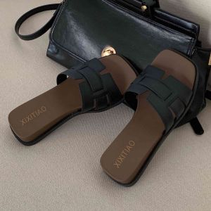[Free Shipping] Stylish Color-Blocked Versatile Summer Sandals With A Simple Square Toe And A Wedge Heel A New Korean-Style Design And Non-Slip Soles
