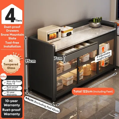 NINI Faux Marble Pattern Wooden Countertop Worktable | Luxury Kitchen Prep Cabinet | Large Capacity Storage Rack | Multi-Functional Dustproof Cabinet
