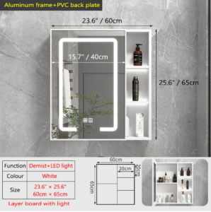 Bathroom Mirror Cabinet with Light Dual Touch HD Mirror waterproof bathroom mirror cabinet for Toilet Organizer Cabinet