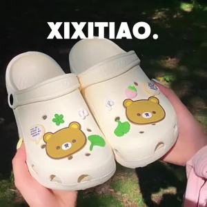 XIXITIAO Big head shoes Hole Shoes Fun Closed-Toe Fashion Couple New Style Men and Women Sandals Outdoor Soft Cute Bear Soft Sole Clogs Summer
