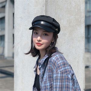 MUQZI Warm Punk British Style Streetwear Berets Metal Button Autumn Women Captain Caps Fishing Cap Men Sailor Caps Flat Navy Hats