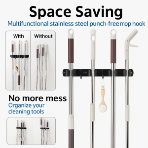 Multifunctional wallmounted stainless steel mop hooks bracket nopunch mop holder