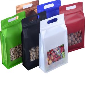 50pcs 3d Eight Side Seal Stand Up Bags Portable Thick Plastic Window Zip Lock Bags Widen Bottom Resealable Snack Spice Sugar Party Gifts Packaging Pouches