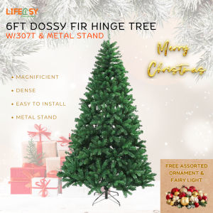 6FT DOSSY Fir Christmas Tree with 307 Tips Metal Stand Easy Install Dense Artificial Xmas Tree + Free Ornament & Fairy L