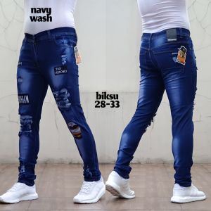 [COD] - Celana Jeans Sobek Emblem - Celana Jeans Panjang Pria - Celana Panjang Jeans Pria Sobek Emblem Distro Terbaru