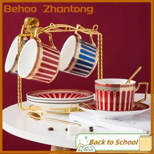 Behoo Cốc cà phê và đĩa hiển thị giá giữ 6 ly cà phê và 6 tấm nhà bếp thoát nước giá bền hiện đại Mug đứng cho Countertop