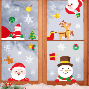 COMBO-Decal trang trí NOEL HÍT TĨNH ĐIỆN -Ông già noel kéo quà lên xe tuần lộc phát quà cho các bạn nhỏ (6 tấm)-CDN139