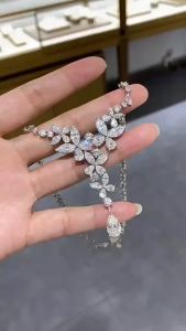 CAMEO Shining Luxury High Carbon Diamond S925 Pure Silver Necklace with Butterfly Flower Irregular Fashion Collar Chain