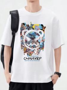 Mens short-sleeved T-shirt urban graffiti style fashionable versatile trendy clothing for men and women.