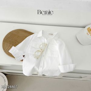 Áo sơ mi tay dài màu trắng phối túi ngực cho bé trai phong cách Hàn quốc 9 tới 28kg BERNIE H1124A67