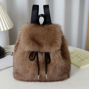 SEA YADOU  กระเป๋าเป้สะพายหลังขนสุนัขจิ้งจอกเทียมแบบใหม่กระเป๋าเป้สะพายหลังแบบลำลองสำหรับผู้หญิง