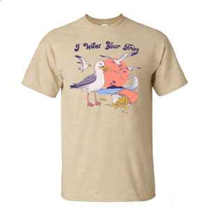 [Local Stock] HBESTY  I Want Your Fries Seagull French Fries Ocean Sunset Men Summer Cotton T Shirt Funny Sea Bird Casual Daily Holiday Wear Tee