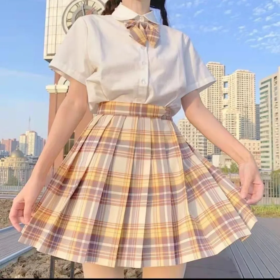 Chân váy ngắn JK dáng xòe xếp ly kẻ caro phong cách học sinh Nhật Bản xinh  xắn TẶNG NƠ H002 | Lazada.vn