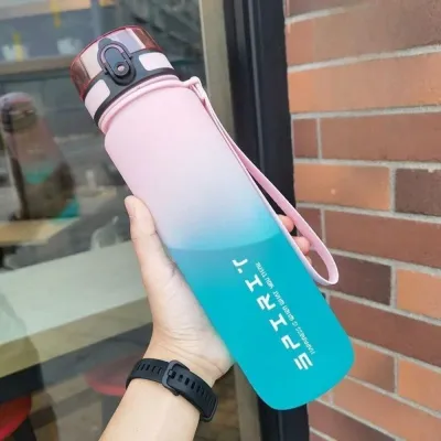 NHIH PC 1 Liter Sports Water Bottle Large Capacity Gradient Color Leak Proof Colorful Plastic Cup Fashion 500/800/1000ml Large Capacity Sports Kettle