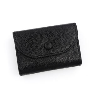 Top Layer Cowhide Lychee Pattern Short Wallet Womens Coin Purse Solid Mini Card Holder 钱包