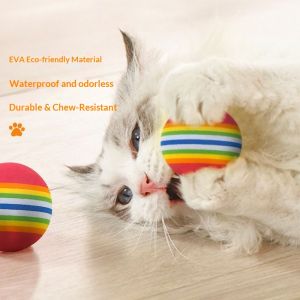 QIHUISHI SọC CầU VồNg đồ chơi bóng cho mèo mềm EVA Chew & mọc răng bóng cho trò chơi tương tác và chăm sóc nha khoa