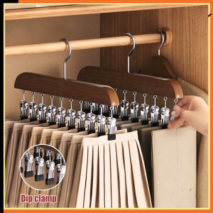 Wood 10 Clips Hanger Non Slip Clothes Hanger Multi-clip Dryer Hanger Drip Hanger with Clips 衣夹 衣架