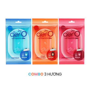 Combo 3 Túi thơm treo xe ô tô Godrej Aer-O (Ấn Độ) nhỏ gọn khuếch tán đều toả hương 30 ngày 7.5g