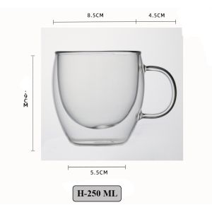 Double Wall Insulated Glass Coffee Cup with Handle | Heat Resistant Tea Cup 80ml 150ml 250ml 350ml 450ml 650ml