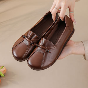 BIZOT New Ladies Leather Shoes Fashion Womens Flat Shoes Soft Comfor Walking Shoes Lightweight Non-slip Loafers