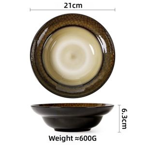 OMK Japanese Style Ceramic 8.5 inch Pasta Plate Salad Bowl Deep Dish Dinner Plate