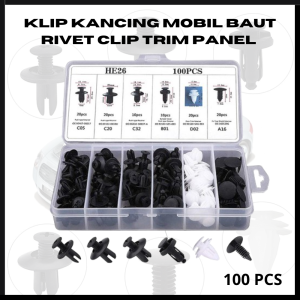 TERLARIS PENGIRIMAN CEPAT COD BESGOU Klip Kancing Mobil Baut Rivet Clip Trim Panel 100 PCS - HE26 BERGARANSI BAGUS MURAH / baut mobil plastik serbaguna dorong multifungsi panjang racing body motor