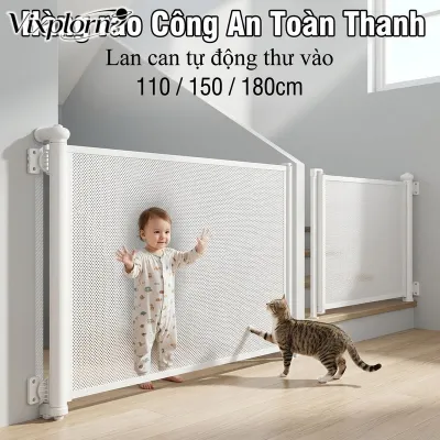 Vixplorn Mall Thanh chắn cửa lưới tự cuộn PVC dày mềm khóa an toàn lắp nhanh cho cầu thang hành lang bếp chặn trẻ 6 36 tháng thú cưng