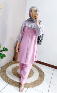 Setelan Tunik Crinkle Wanita Terbaru Kekinian Jumbo Viral Dewasa Ibu Ibu One Set Ootd Hijab Maxmara
