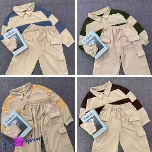 HomeFashion88 – Jiho Sand Match Set #2 Sweater Berkerah Color-Block + Cargo Lounge Pants (1 Set)