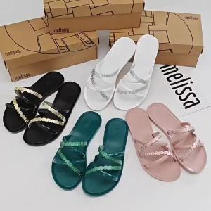 [Free Shipping] 2025 Melissa New Jelly Shoes For Women Melissa Flat Beach Sandals Glittery And Fragrant Shoes