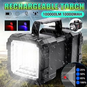 Anbolt Senter LED 120000LM Flashlight Rechargeable LED Double Head Handheld Spotlight Searchlight Waterproof Super Bright