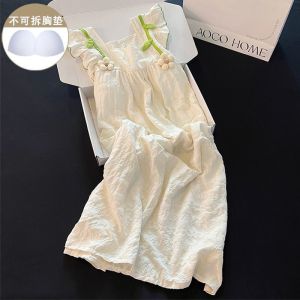 Cross-Border Pajamas with Chest Pads Strap Nightdress Womens Summer Long Dress Japanese Sweet Cute Homewear