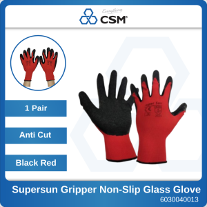 CSM Latex Coated Glove Supersun 1pc Red Black Crinkled Gripper Non-Slip Stretchable Sarung Tangan Kerja