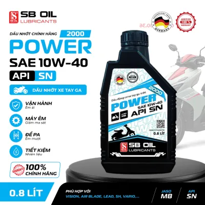 Dầu nhớt xe tay ga SB OIL Power 2000 10W40 API SN JASO MB 0.8L Dầu nhớt xe hỗ trợ động cơ xe êm hơn