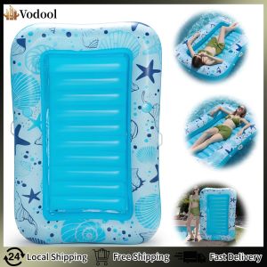 【Vodool】 PVC Inflatable Tanning Water Lounge Chair Dual-Use Sunbathing Floating Raft Foldable Pool Lounger Bed for Beaches Lakes Water Sports